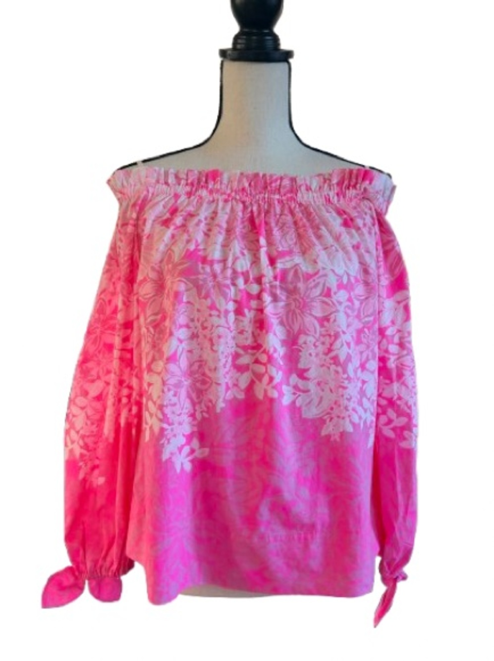 Lilly Pulitzer Pink Floral Off Shoulder Top Small Tie Sleeve Blouse Resort - Picture 2 of 8